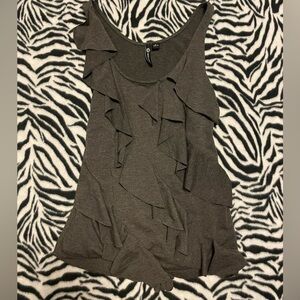 2000s Ruffled Sleeveless Tank Top Dark Gray